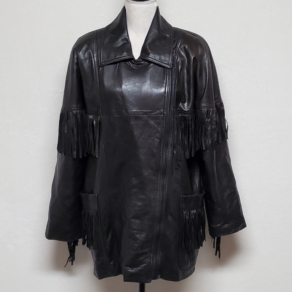 Marvin Richards Vintage Black Butter Soft Leather Fringe Side-Zip Moto Jacket - Picture 5 of 16